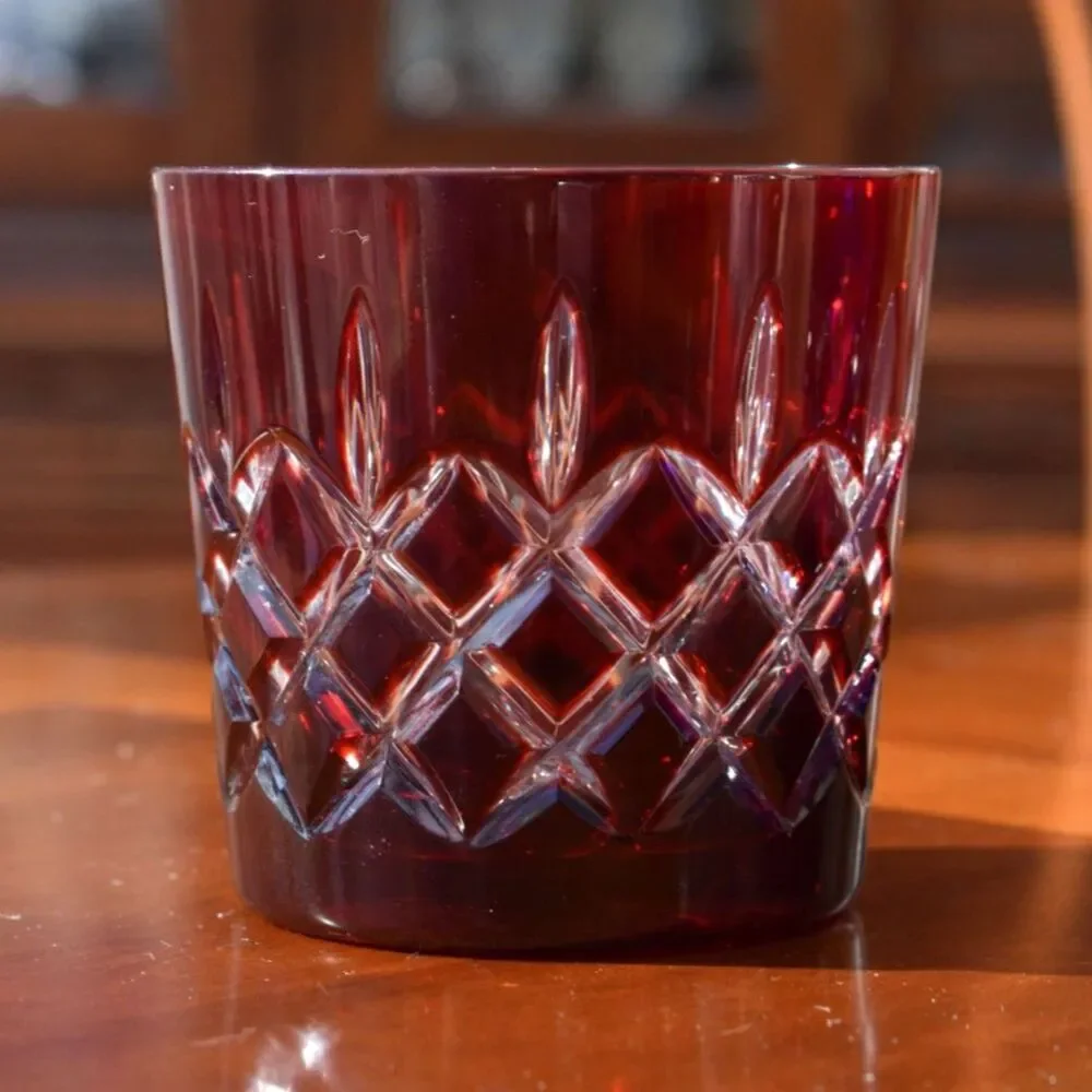 Vintage Set of AJKA Colored Crystal Old Fashioned Glasses with Ice Bucket